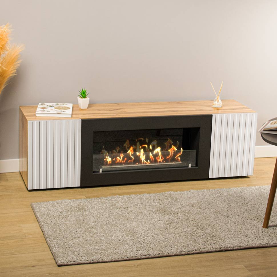 Тумба под ТВ с биокамином SteelHeat LIVORNO IMPULSE 140 см (корпус дуб Вотан / фасады белый) Тумба под ТВ с биокамином SteelHeat LIVORNO IMPULSE 140 см (корпус дуб Вотан / фасады белый)